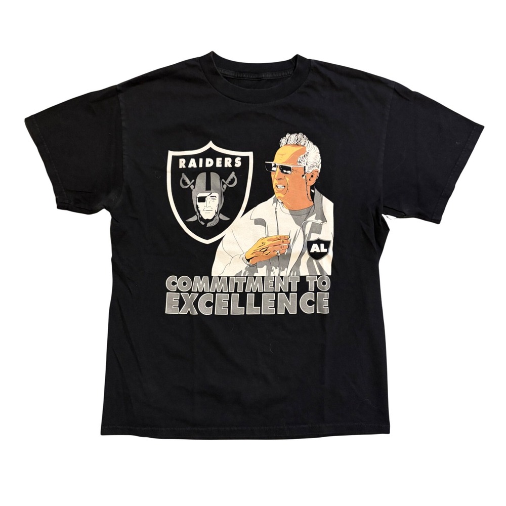 Oakland Raiders Al Davis T-Shirt Commitment To Excellence Black Mens Large Hole